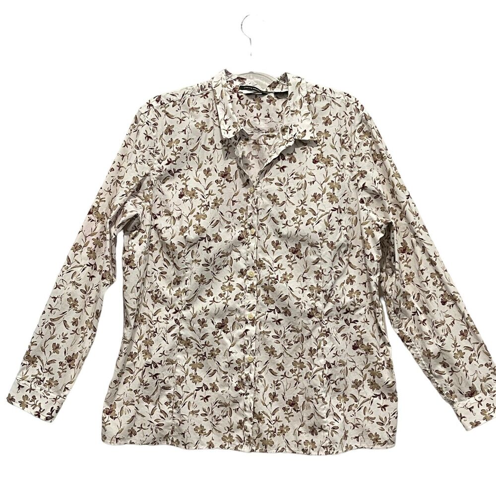 Eddie Bauer Shirt Top Fall Floral Leaves Women XXL Retro Chic White Tan Rust